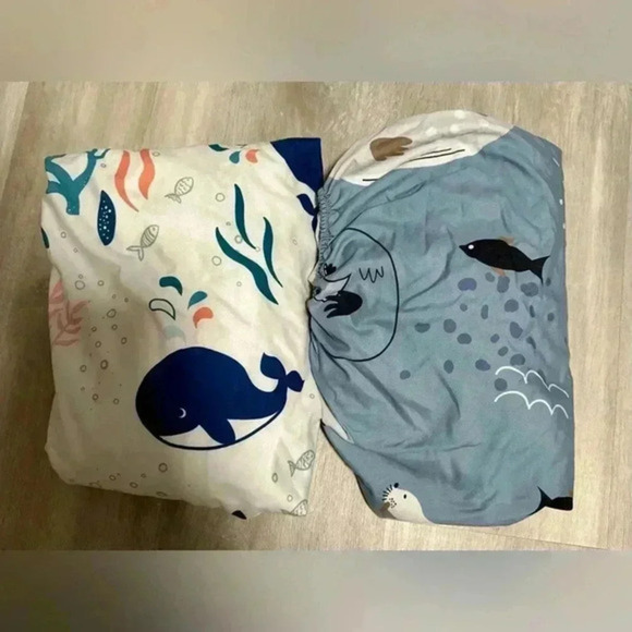 Kids Crib Twin Sheet Set Blue Whale Fish Ocean Theme - Picture 4 of 6